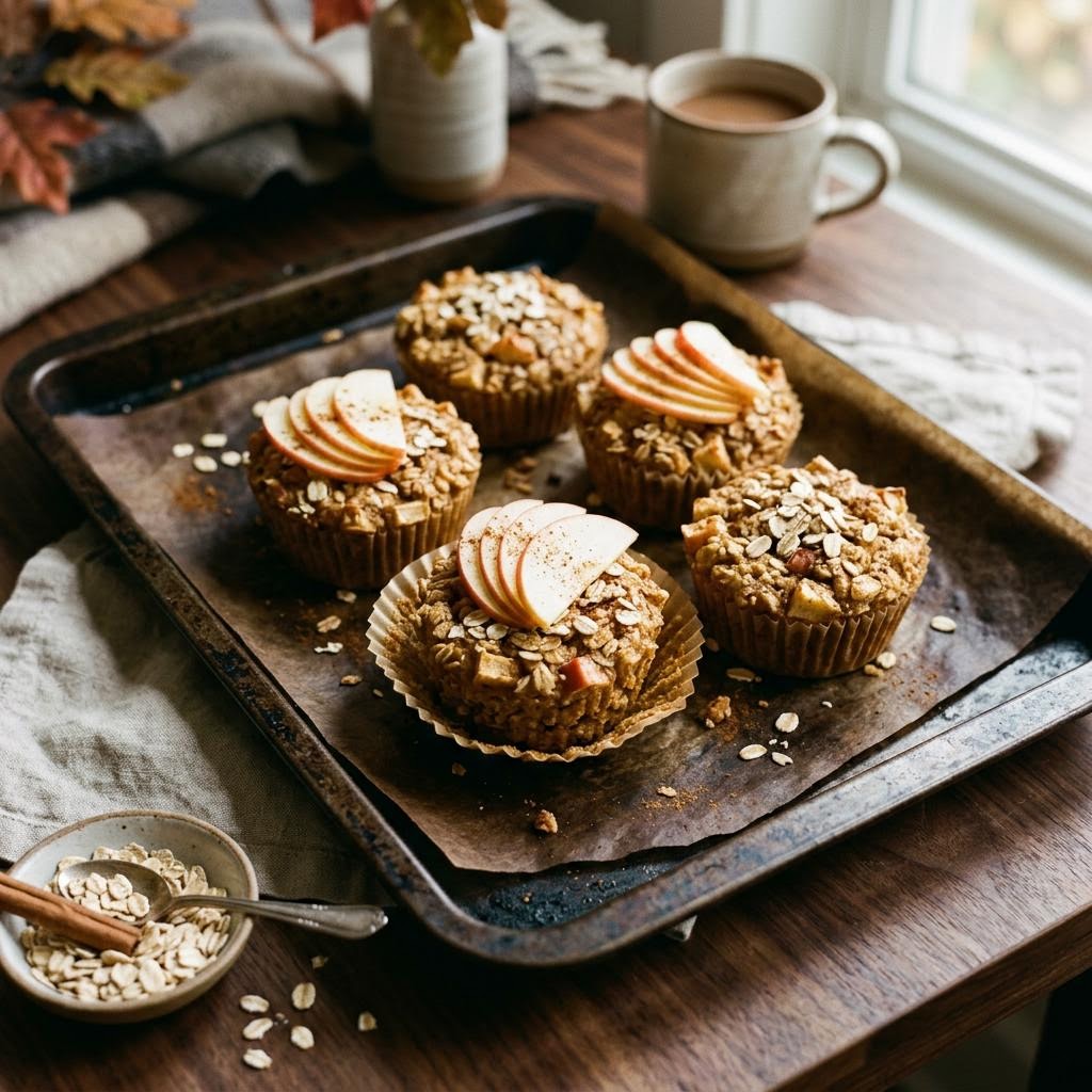 Apple cinnamon oat cups with walnuts and apple slices