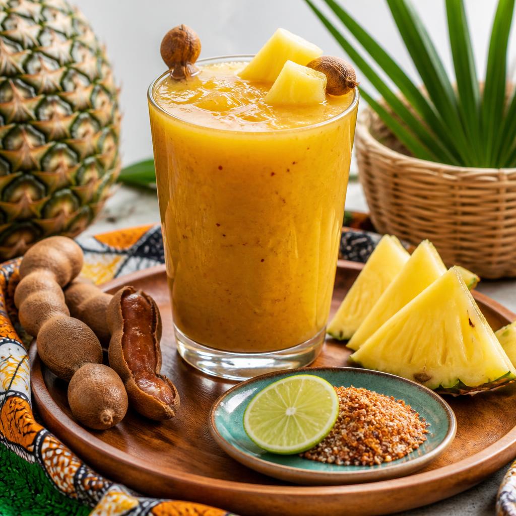 Tamarind pineapple smoothie with lime, ginger and chili salt